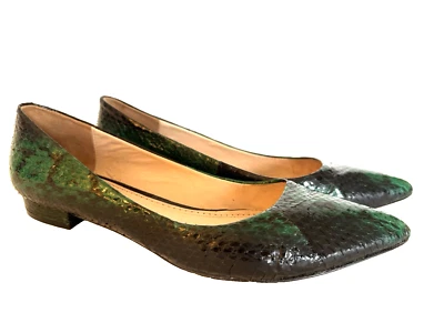 Pour La Victoire Puntera Punta Plana 10 Negro Verde Serpiente Cuero Zapatos Acolchados Foto 1 de 4