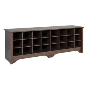 20.25 in. H x 60 in. W Brown Engineered Wood Shoe Storage Bench with 24-Cubbies - Picture 1 of 8