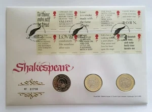 2016 William Shakespeare Zwei Pfund £2 Drei-Münzen Philatelistischer numismatischer Einband - Bild 1 von 6