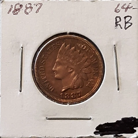1887 Indian Head Cent BU64RB Condition Cover