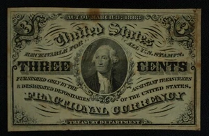 1863 3c Fractional Note. 3rd Issue. Decent, Extra Fine. Stained. - Picture 1 of 3