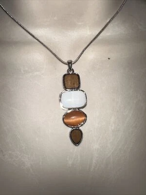 J CREW Tiger's Eye Copper Stone Opal Medallion Necklace Statement NWOT new 💗226 — 第 1/4 张图片