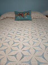 Vintage Ecru/Beige Hand Crocheted Popcorn Stitch Bedspread/Bedcover 114"x 54"