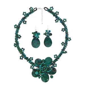 Sweet Floral Fantasy Malachite Stones Jewelry Set - Picture 1 of 6