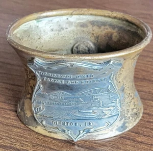 Advertising Mississippi River Packet & Bridges Clinton IA Vtg Napkin ring - Picture 1 of 2