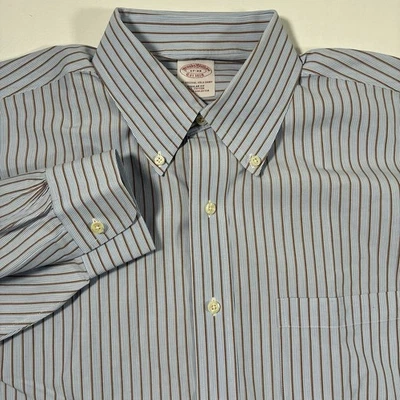 Brooks Brothers Shirt 17 33 Blue Striped Oxford Button Down Preppy Casual - Image 1 of 4