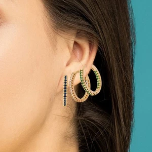 Circle Female Earrings Ear Clip Multicolor Zircon Elegant - Picture 1 of 15