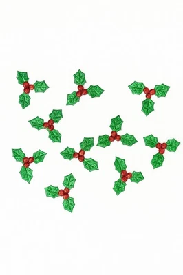 JCC Plastic Holly Leaf Christmas Embellishments Green Red Berries Craft Decor 20pcs