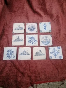 Lot of Ten 17th. 18th Century Delft Tiles Blue and White - Picture 1 of 13