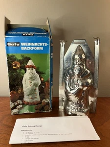 Vintage 1970er GEFU Deutsche Metalldose Backform Schokolade Süßigkeiten Weihnachtsmann Form REZEPT - Bild 1 von 5