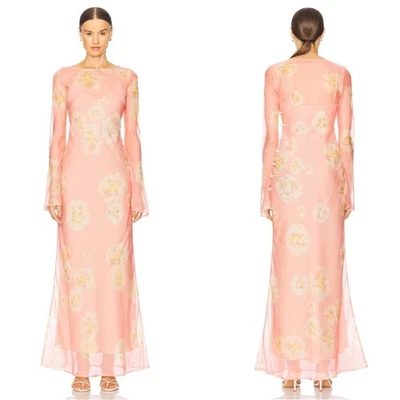 SAU LEE Gloria цветочный длинным рукавом шифоновое розовое макси платье размер 8 - Изображение 1 из 4