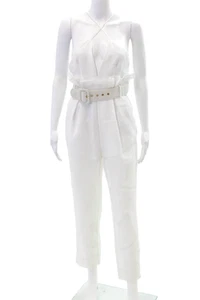 Alice McCall Women's Spaghetti Straps Belted Straight Leg Jumpsuit White Size 6 - Picture 1 of 9
