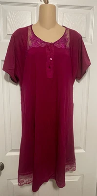 La Perla Villa Toscana Maharani Nightgown S Fuchsia Pink Lace Trim Short Sleeves - Image 1 of 4