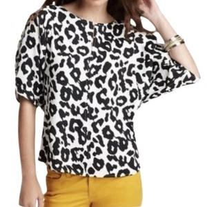 Blusa Ann Taylor LOFT Petites S Petite Estampado Animal Top Manga Corta Cerradura - Imagen 1 de 8