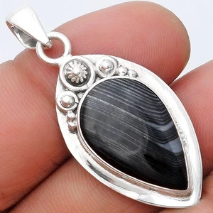 Krone aus Silber Psilomelane - Schwarzer Malachit 925 Silber Anhänger Schmuck P-1350 - Bild 1 von 5