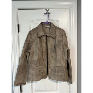 CHAQUETA CHICO'S PLATINO ESTAMPADO SERPIENTE TALLA 2, ADORNOS VERDE Y DORADO - Imagen 1 de 4