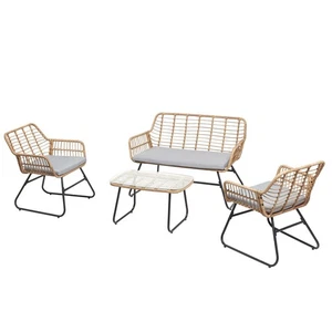 Gartenmöbel Loungeset Beistelltisch Polyrattan Schwarz Braun - Bild 1 von 7