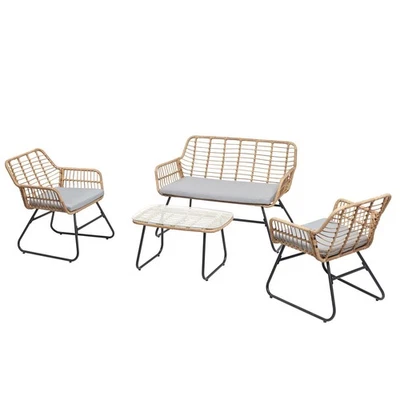 Gartenmöbel Loungeset Beistelltisch Polyrattan Schwarz Braun - Bild 1 von 4