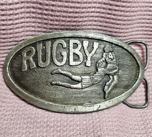 Vintage 1975 Rugby Club Silver-Toned Belt Buckle Takes Leather Balls California - Picture 1 of 6