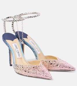 Authentic Jimmy Choo Saeda 100 Rhinestone Embellished Sunset Mix Heels US 5 / 35 - Picture 1 of 11
