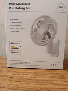 8 Inch Small Wall Mounted Fan with Remote Control, 90°Oscillating, 4 Speeds H... - Picture 1 of 4