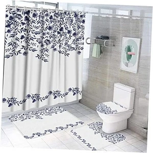 4 Pcs Zinnias Shower Curtain Set with Non-Slip Rugs, Toilet Lid Scs-zinnias - Picture 1 of 8