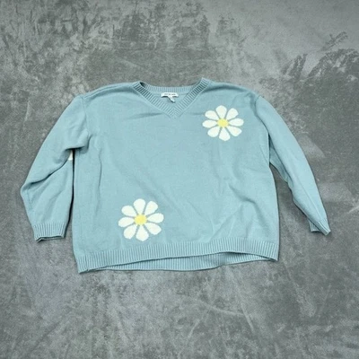 Suéter Peace Love World Azul Margarita Cuello en V Talla 1X Mezcla de Algodón a0219 Foto 1 de 4