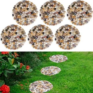 6 PCS River Rock Stepping Stones Outdoor, 9 Inch Round Pavers Pebbles Polishe... - Picture 1 of 8