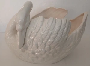 Vintage weißer Keramik Schwan Übertopf unbeschriftet groß - Bild 1 von 24