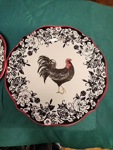 Cracker Barrel Rooster Plate Susan Winget 10.5" Red & Black Scalloped Edge NEW - Picture 1 of 4