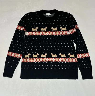 Charter Club Scottie Dog Holiday Sweater Womens Medium Black Sparkle Collar - Image 1 of 4