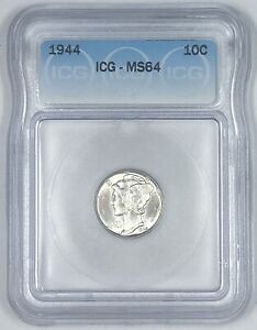 1944 Mercury Silver Dime 10c Coin ICG MS 64 (54) B