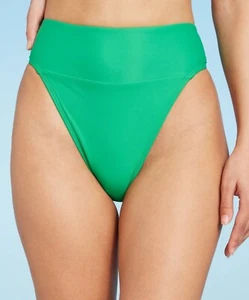 NWT Wild Fable sz S 4-6 Green High Waist Xtra High Leg Bikini Bottoms Cheeky vv7 - Picture 1 of 3