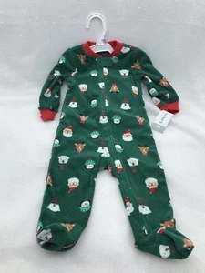 Carters Unisex Size 9M Sleeper Long Sleeve Santa Christmas Fleece Footed Zip Up - Picture 1 of 7