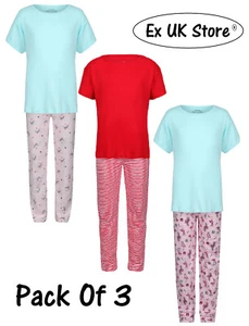 MÄDCHEN 3ER-PACK PYJAMA PJ-SETS EX UK STORE NACHTKLEIDUNG 7 8 9 10 11 JAHRE BRANDNEU - Bild 1 von 2