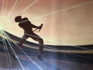 Pintura al óleo Queen Bohemian Rhapsody Live Aid Freddie Mercury de lienzo 40x16 pulgadas. - Imagen 1 de 4
