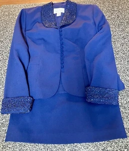 Lois Snyder Dani Max Purple Sequin Collar on Blazer & Skirt Suit Set - Size 8 - Picture 1 of 10