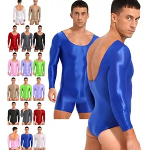 Herren Öl glänzend Langarm Body Trikot dehnbar Overall Mankini Badeanzug - Bild 1 von 186