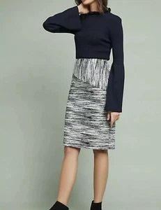 NEU ANTHROPOLOGIE HUTCH Bleistiftrock marineblau elfenbein Jacquard skizziert Streifen Größe 00 - Bild 1 von 11
