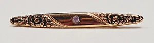 Vintage AVON 2" Gold Tone Engraved Floral Scroll Rhinestone Brooch Pin Bar 1970s - Picture 1 of 5