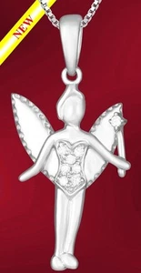"FAIRY" PENDANT CHARM 14K WHITE GOLD & DIAMONDS (080) - Picture 1 of 1