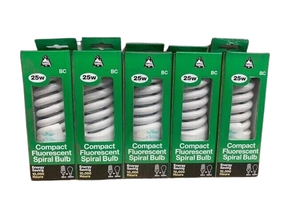 x5 Bell 05006 25W BC Warm White T3 Spiral CFL - Image 1 of 4