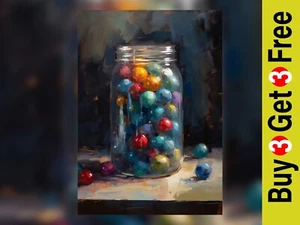 "Stampa pittura a olio marmi colorati in barattolo - decorazione artistica giocosa 5"" x 7" - Foto 1 di 5