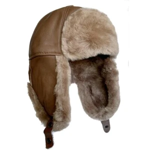 Sombrero de aviador ruso Ushanka de cuero de oveja de invierno - Imagen 1 de 5