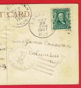 1907 Columbus Rural Sta. Sherburne NY Non-standard 4-bar DPO + 2 more Postmarks - Picture 1 of 4