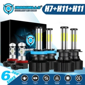 6-sides LED Headlight Hi/Low+Fog Light H7+H11+H11 Combo Bulbs 6500K White Bright - Picture 1 of 12