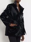 River island ladies black shiny,belted coat/ jacket lined RRP £85 size 10 Bnwt