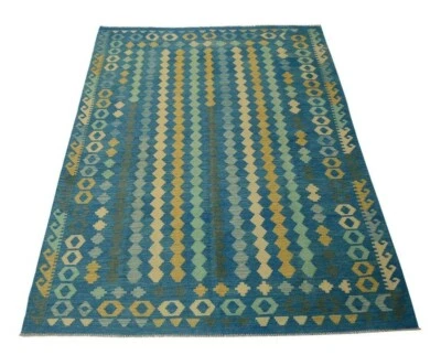 Afghan Kelim 250 x 184 cm handgewebter Orient Kelim Neu quadratisch, Blau - Bild 1 von 4