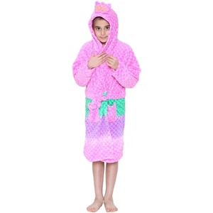 Kids Girls Bathrobe 3D Animal Mermaid Dressing Gown Soft Fleece Loungewear 2-13Y - Picture 1 of 5
