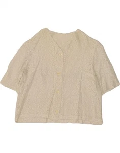 VINTAGE Womens Short Sleeve Shirt Blouse UK 14 Large Off White Floral AJ03 - Picture 1 of 2